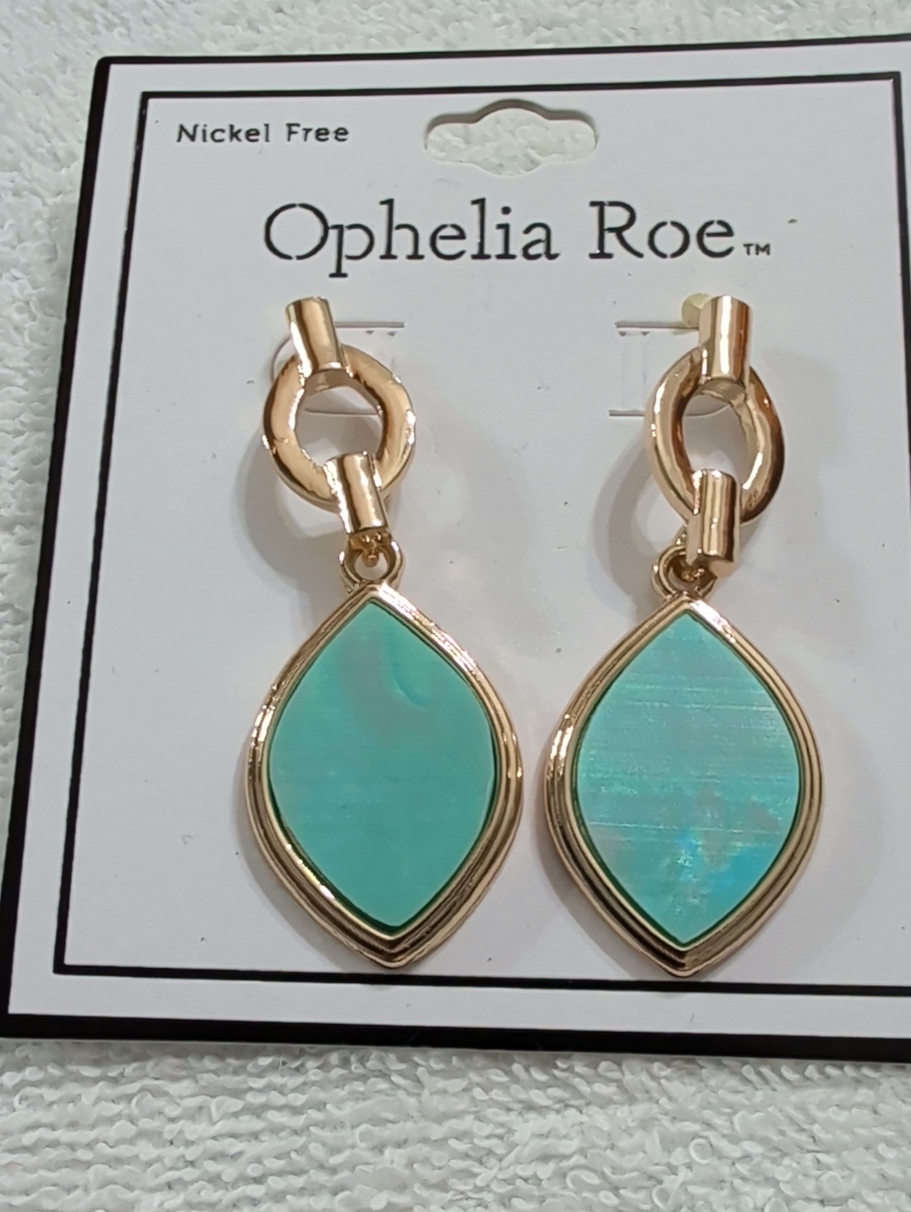 NWT Ophelia Roe Gold Tone Marquise Shaped Turquoise Stone Dangle
